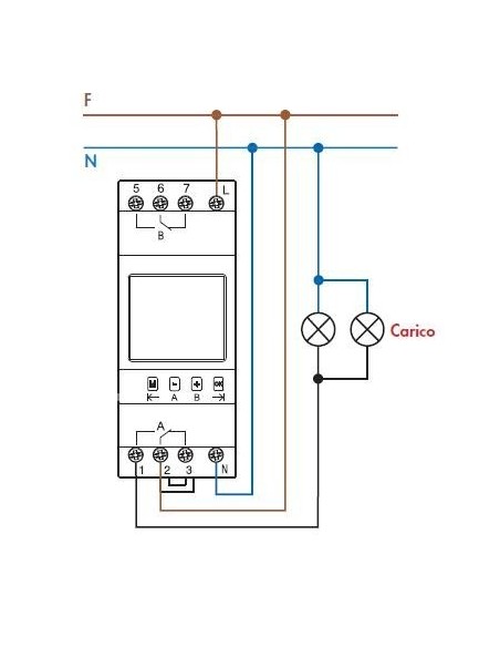 esempio schema di montaggio lampadina e orologio meccanico modulo din	