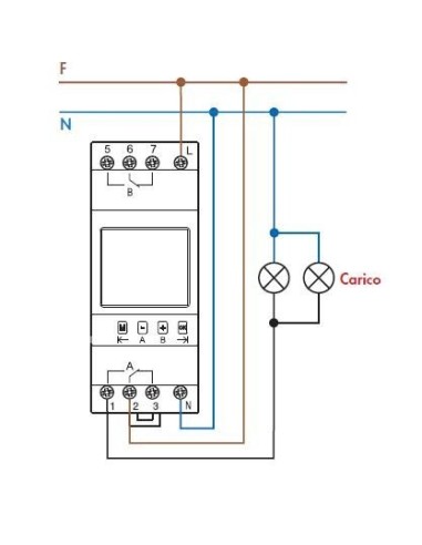 esempio schema di montaggio lampadina e orologio meccanico modulo din	