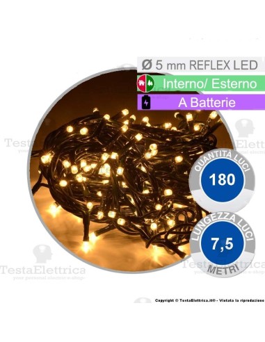 Catena 180 luci di natale a led Bianco Caldo a batterie