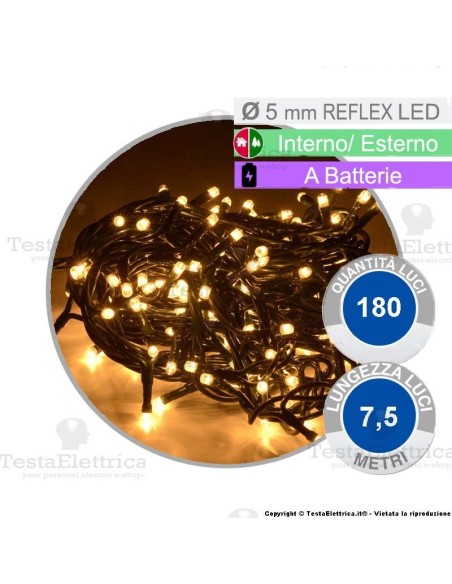 Catena 96 luci di natale a led Bianco Caldo a batterie