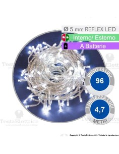 Catena 96 luci di natale a led Bianco Freddo a batterie su cavo bianco