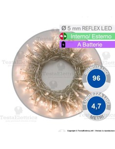 Catena 96 luci di natale a led Bianco Caldo a batterie su cavo bianco