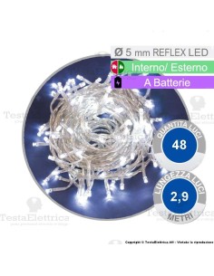 Catena 48 luci di natale a led Bianco Freddo a batterie su cavo bianco