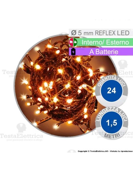 Catena 24 luci di natale a led Bianco Caldo a batterie