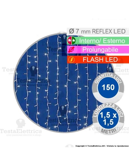 Tenda Luminosa a Led altezza 1,5 metri x 1,5 metri di lunghezza