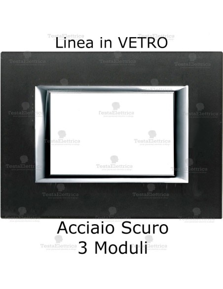 placca compatibile bticino living in vetro colore acciaio scuro
