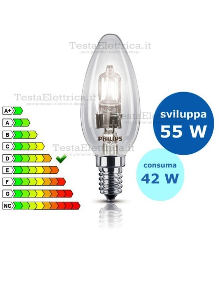 Lampada alogena oliva 42W E14 Philips
