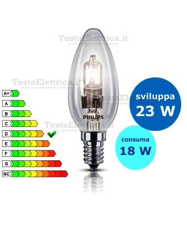 Lampada alogena oliva 18W E14 Philips