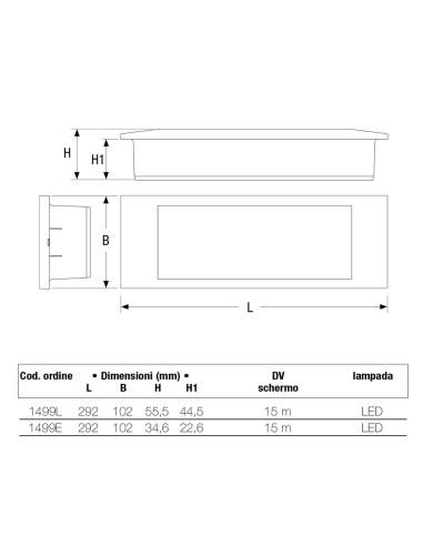 Lampada di emergenza Beghelli - Dimensioni