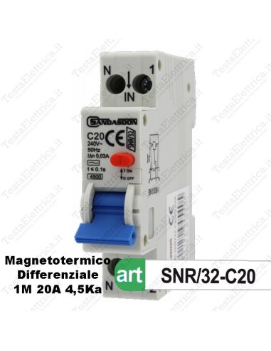 Interruttore Magnetotermico Differenziale 1 Modulo 20A  sandasdon