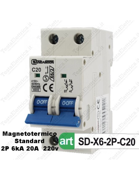 Interruttore Magnetotermico 2P 6ka 20A
