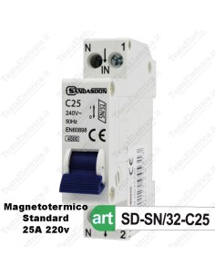 Interruttore Magnetotermico 1p+n 4,5kA 25a