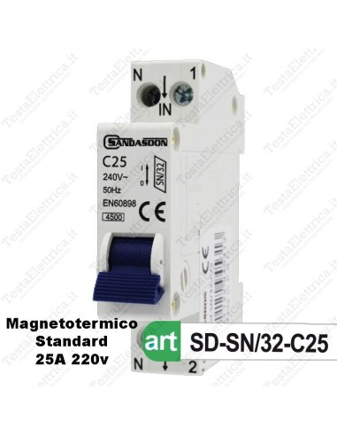 Interruttore Magnetotermico 1p+n 4,5kA 25a