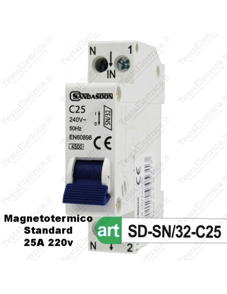 Interruttore Magnetotermico 1p+n 4,5kA 25a