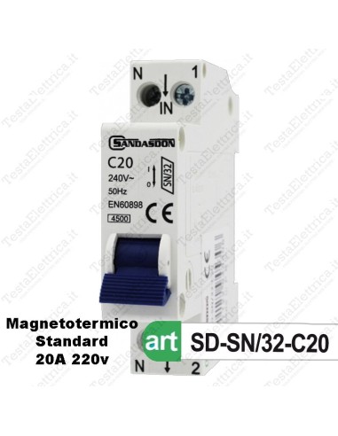 Interruttore Magnetotermico 1p+n 4,5kA 20a