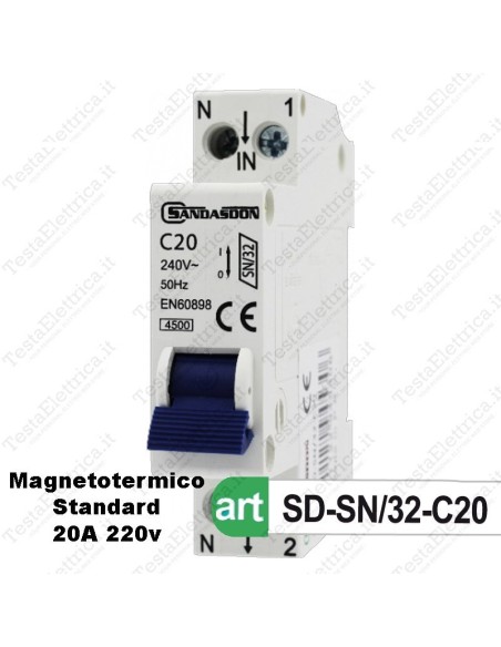 Interruttore Magnetotermico 1p+n 4,5kA 20a