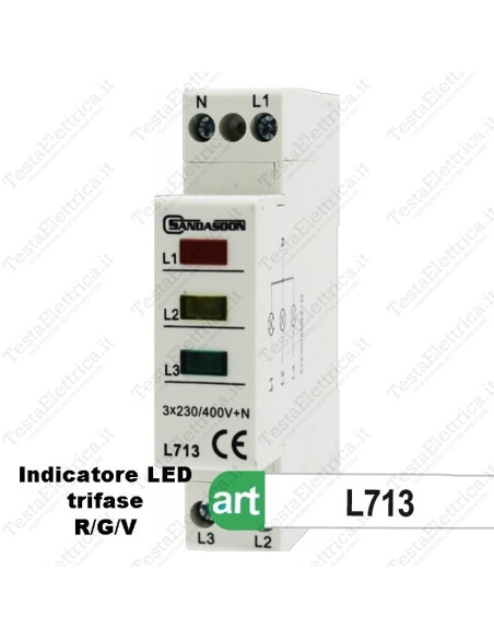 Indicatore trifase presenza di tensione di rete in quadro elettrico DIN