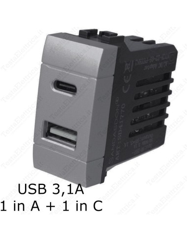 caricatore tipo C USB doppia grigia compatibile con serie Living Light tech