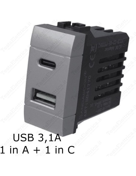 caricatore tipo C USB doppia grigia compatibile con serie Living Light tech