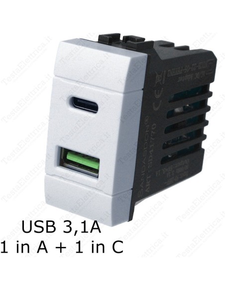 caricatore tipo C USB doppia compatibile con serie Living Light bianca