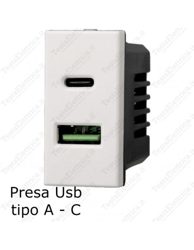 Ettroit Presa usb Tipo A - C doppia compatibile con serie bticino axolute bianca