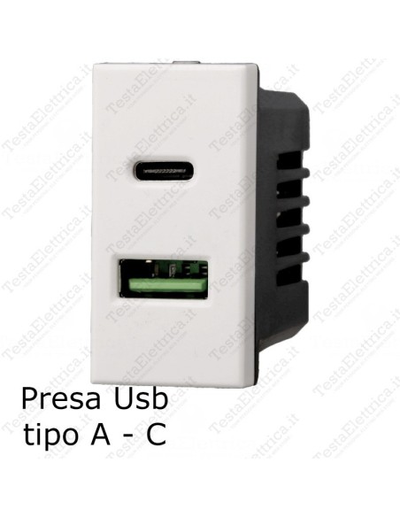 Ettroit Presa usb Tipo A - C doppia compatibile con serie bticino axolute bianca