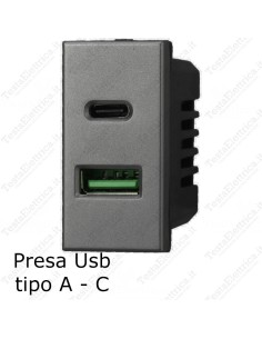 Ettroit Presa usb Tipo A - C doppia compatibile con serie bticino axolute tech grigia