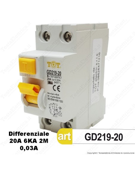 Interruttore Differenziale Puro 2M 20A  220V Tot Electric