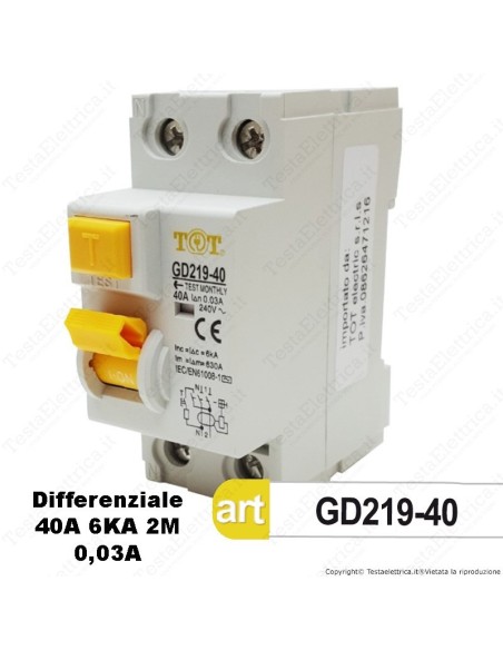 Interruttore Differenziale Puro 2M 40A  220V Tot Electric