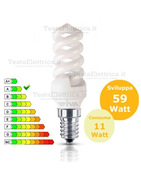 Lampada al Neon 11 Watt E14  MiniSpirale Wiva