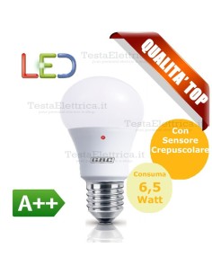 Lampadina a led  con sensore crepuscolare goccia E27 6,5 Watt Gbc 2