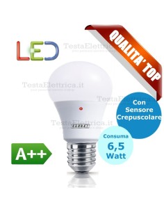 Lampadina a led  con sensore crepuscolare goccia E27 6,5 Watt Gbc
