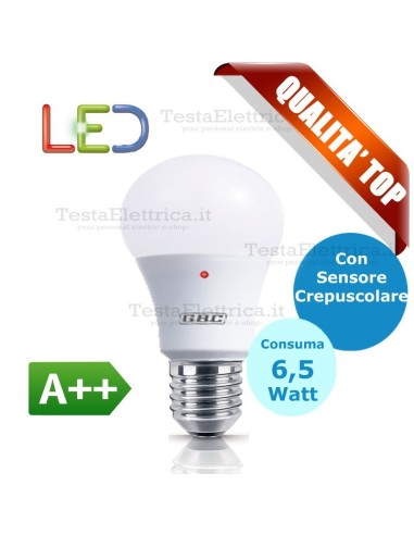 Lampadina a led  con sensore crepuscolare goccia E27 6,5 Watt Gbc
