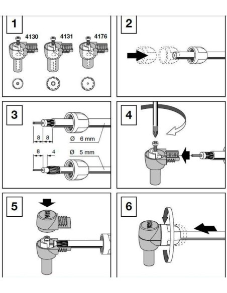 Connettore maschio salvaspazio 90°  professionaleTeleves per cavi TV 6,8 mm