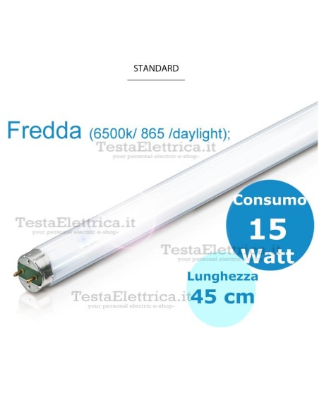Tubo a neon 45 cm 15 watt cm T8 Standard Trifosforo Leuci