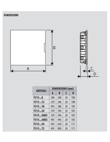 Centralino serie Space  Bianco F315PB8  8 moduli din per cassette incasso Bticino 
