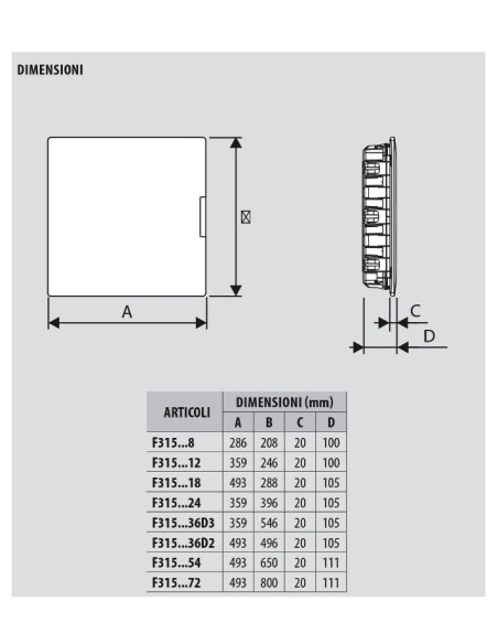 Centralino serie Space  Bianco F315PB8  8 moduli din per cassette incasso Bticino 