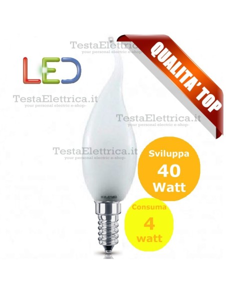 Lampada filo led colpo di vento smerigliata satinata tutto vetro 4 Watt E14 