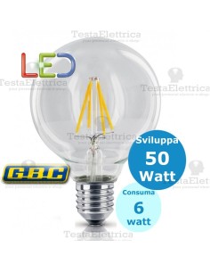Lampada filo led Globo trasparente  tutto vetro 6 Watt E27 GBC 