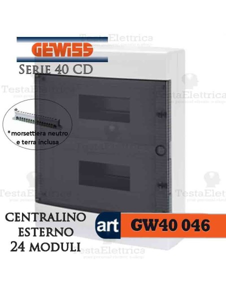 Centralino 24 moduli con morsettiera per quadri elettrici esterni 40046 Gewiss