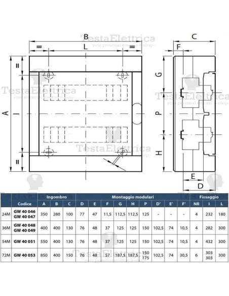Centralino 24 moduli con morsettiera per quadri elettrici esterni 40046 Gewiss