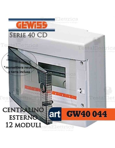 Centralino 12 moduli con morsettiera per quadri elettrici esterni 40044 Gewiss