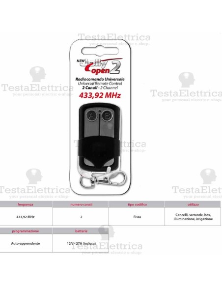 Telecomando universale programmabile autoaOpen 433 2 CH Gbs 