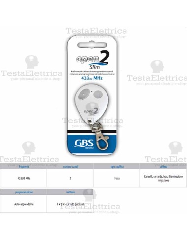 Telecomando universale programmabile Open slim 433 2 CH Gbs 