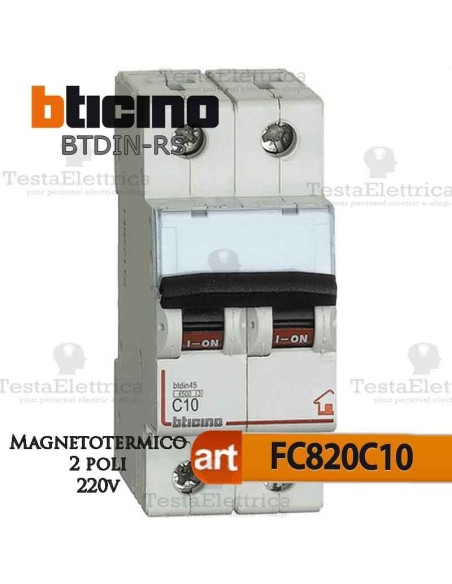 Interruttore magnetotermico 2P C10A  220V Bticino