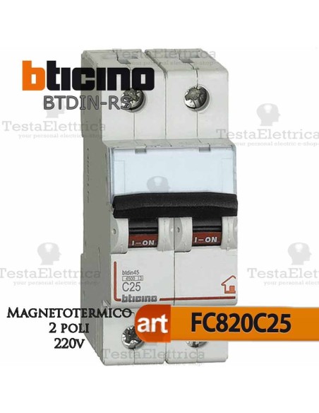 Interruttore magnetotermico 2P C25A  220V Bticino