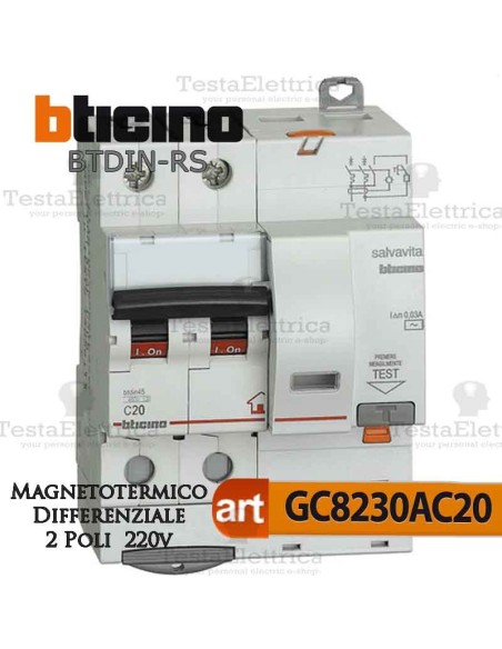 Interruttore Magnetotermico Differenziale 2P 20A  220V Bticino
