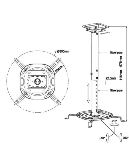 Staffa per proiettori universale da soffitto Gbs 