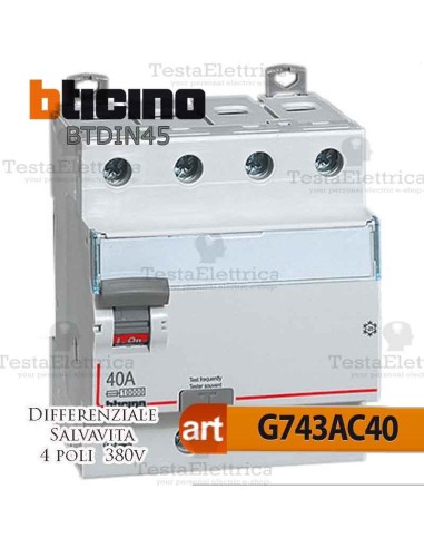 Interruttore Differenziale Salvavita 40A  380V Bticino