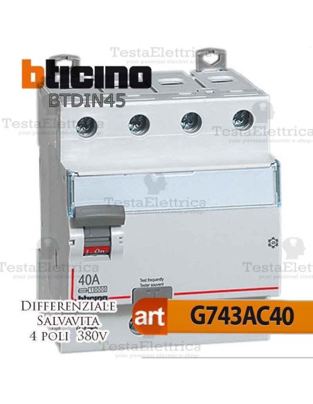 Interruttore Differenziale Salvavita 40A  380V Bticino